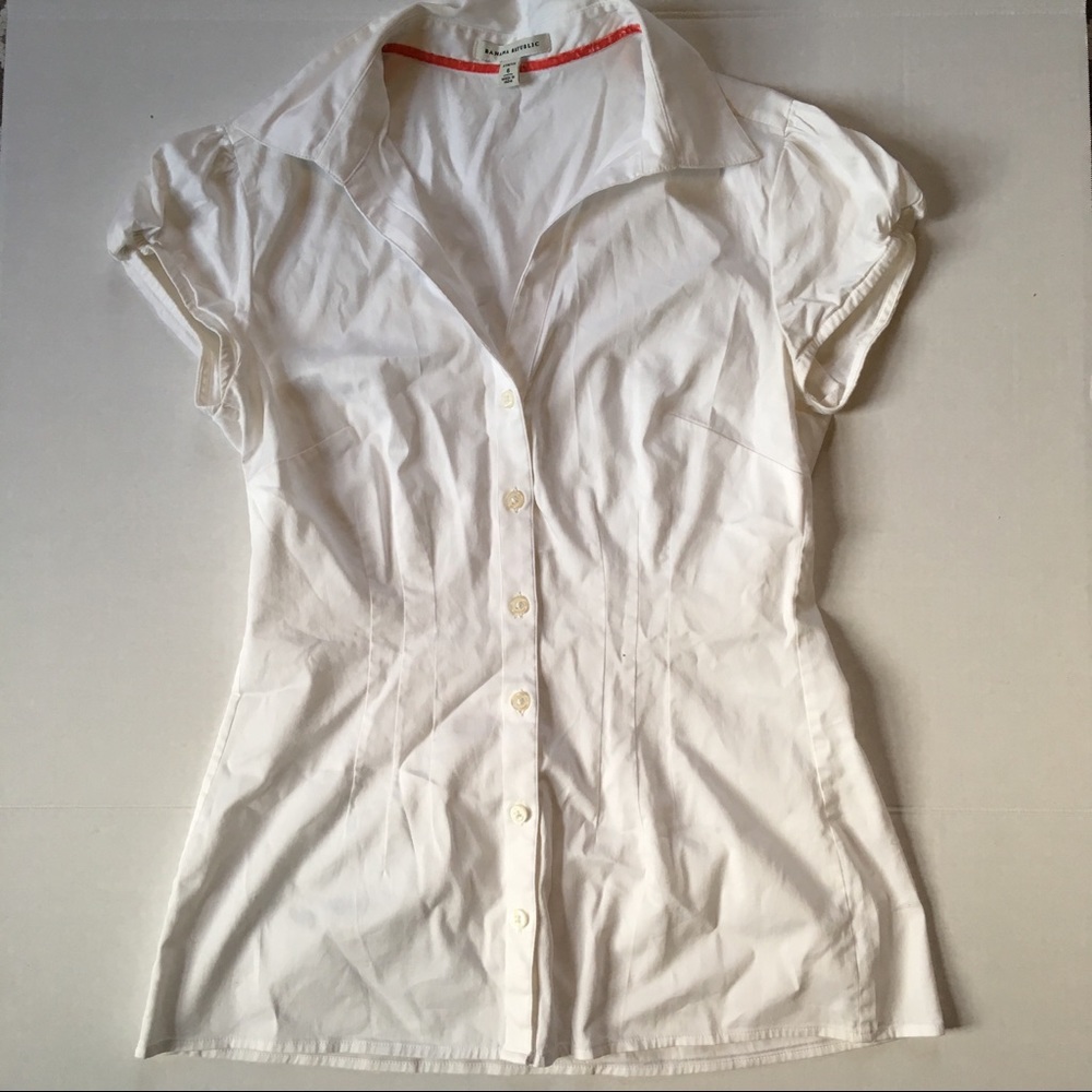 Banana Republic White Short Sleeved Button Up